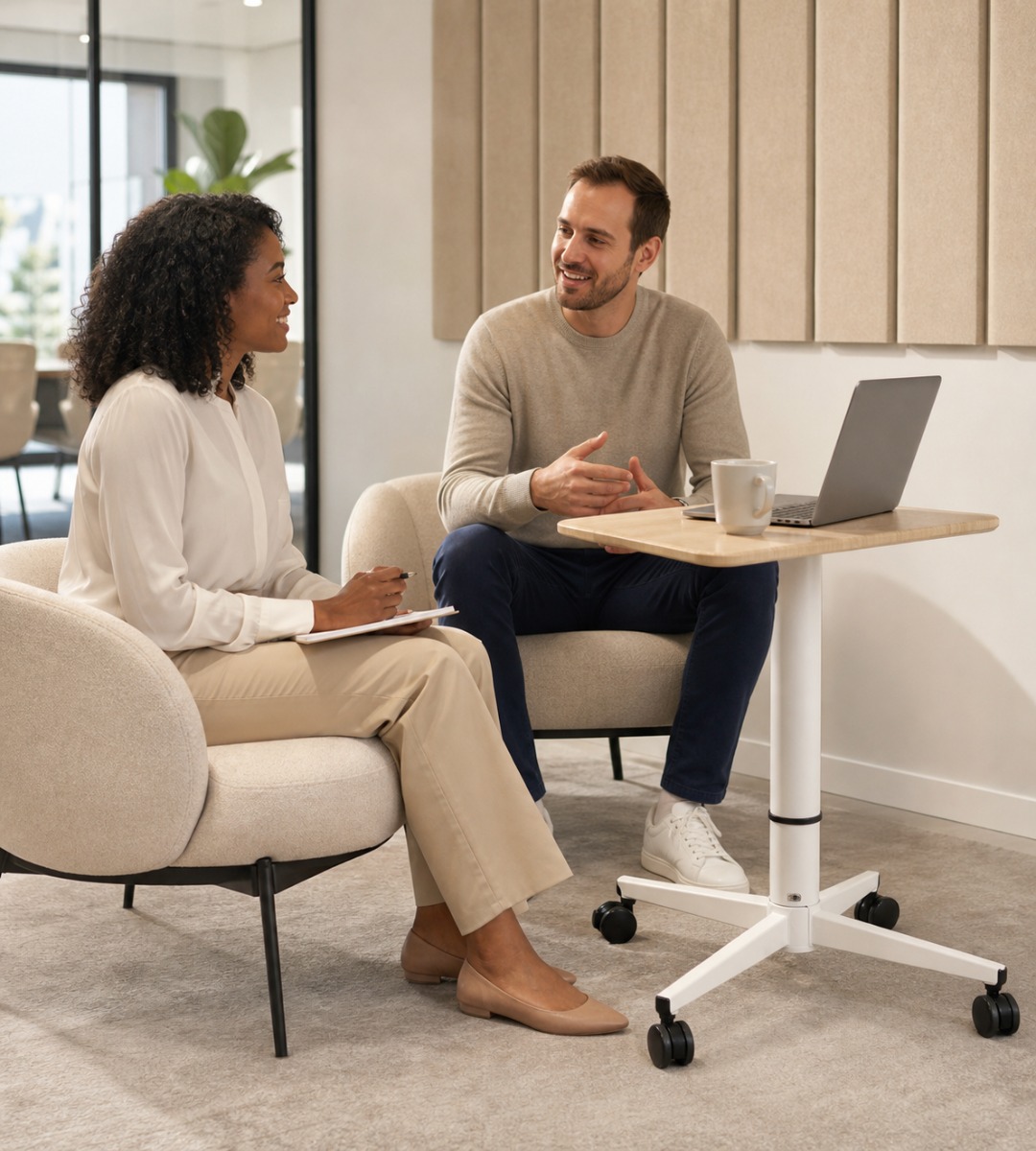 可移動升降辦公桌 MDF 桌面 四輪鎖定款 Mobile Sit-Stand Desk with MDF Top and Lockable Wheels