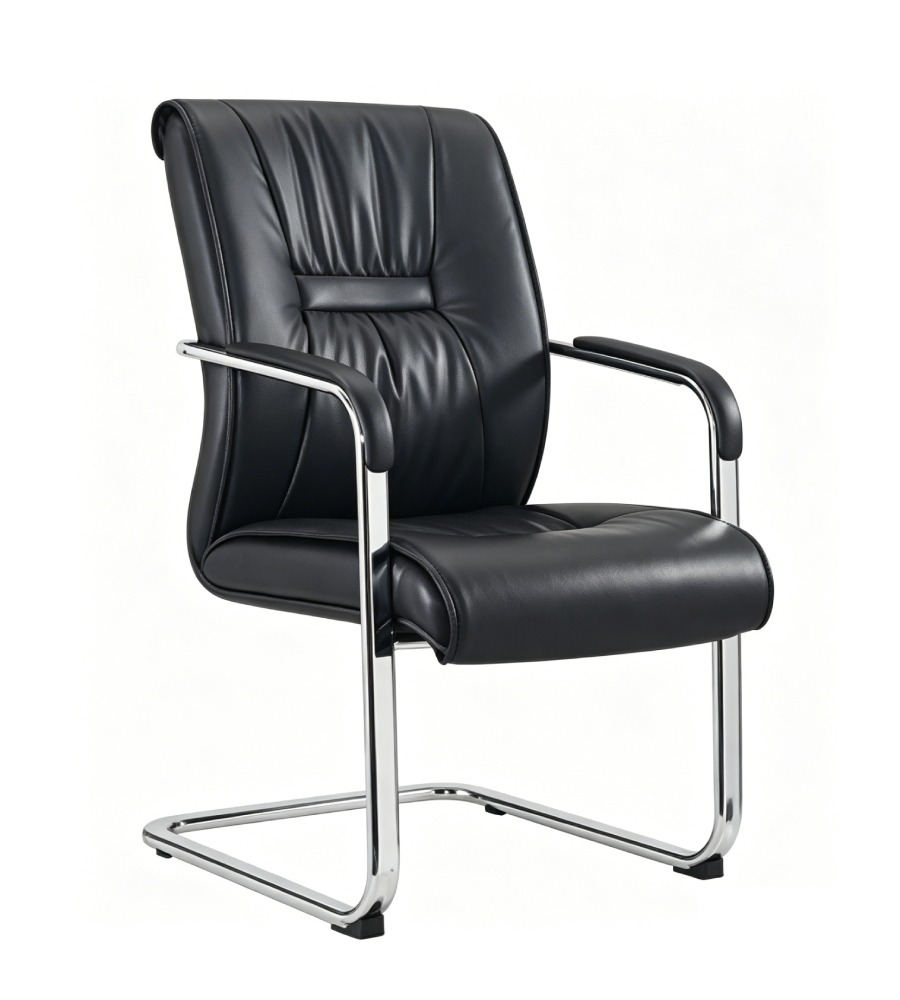 經典弓形腳扶手黑色西皮會議椅 Classic Cantilever Conference Chair with Armrests