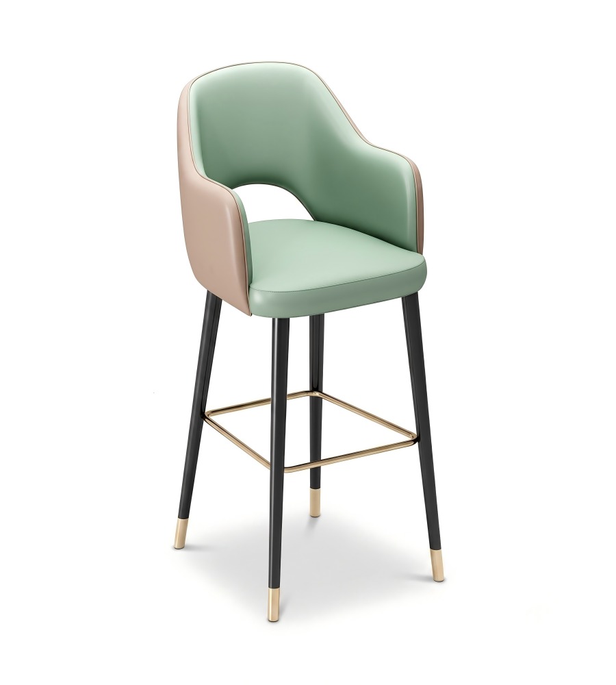 輕奢拼色西皮帶金屬腳套吧椅 | Modern Two-Tone PU Leather Bar Stool with Metal Caps