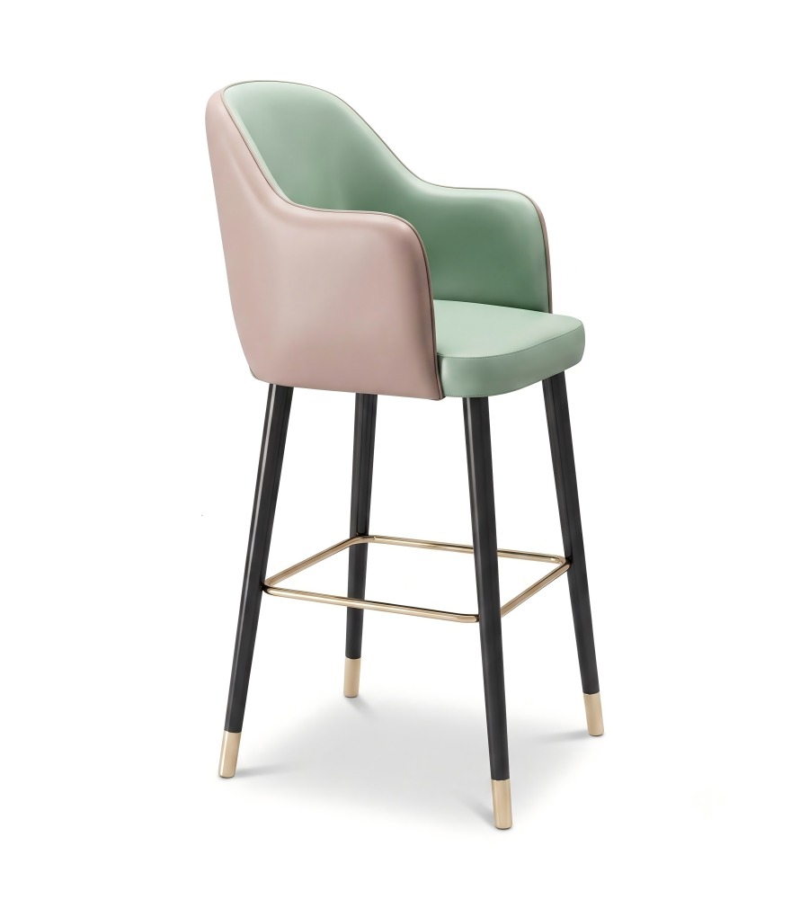 輕奢拼色西皮帶金屬腳套吧椅 | Modern Two-Tone PU Leather Bar Stool with Metal Caps