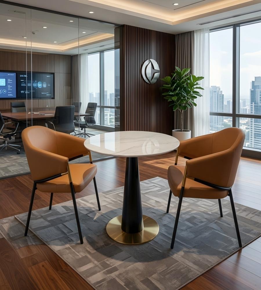 輕奢白色大理石圓形商務洽談枱 Light Luxury Marble Round Table