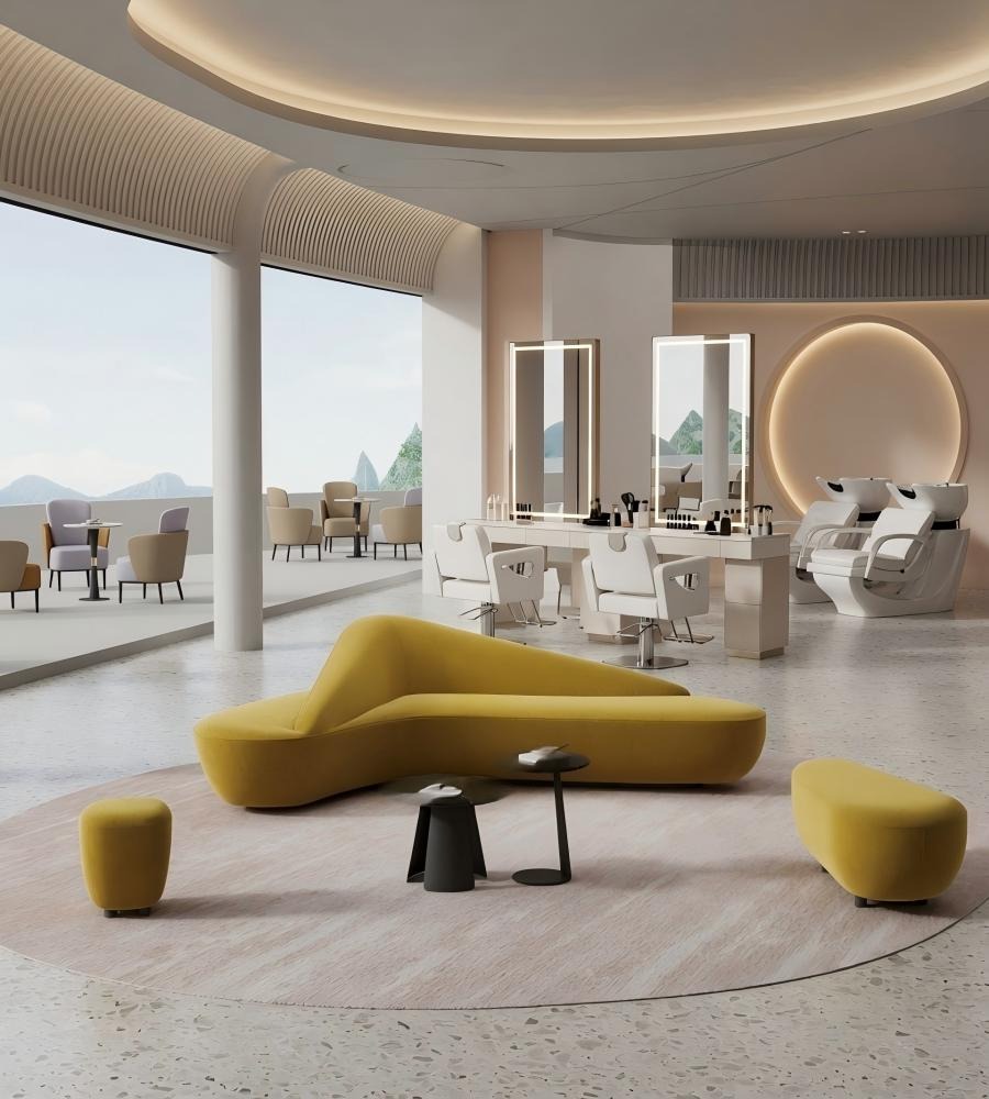現代簡約黃色布藝圓形腳踏 Modern Minimalist Yellow Fabric Round Ottoman
