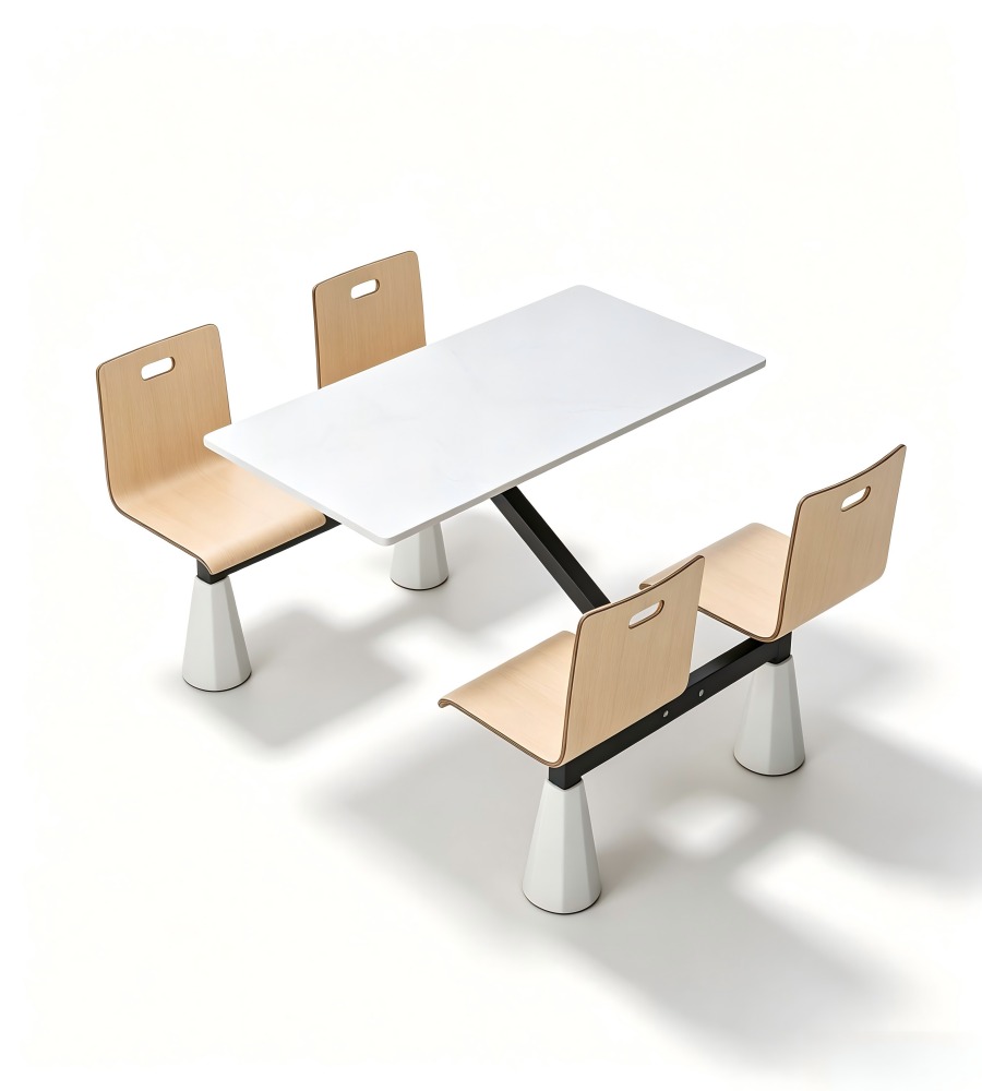 淺木黑鐵連體桌椅 Light-Wood & Black-Steel Linked Table Set