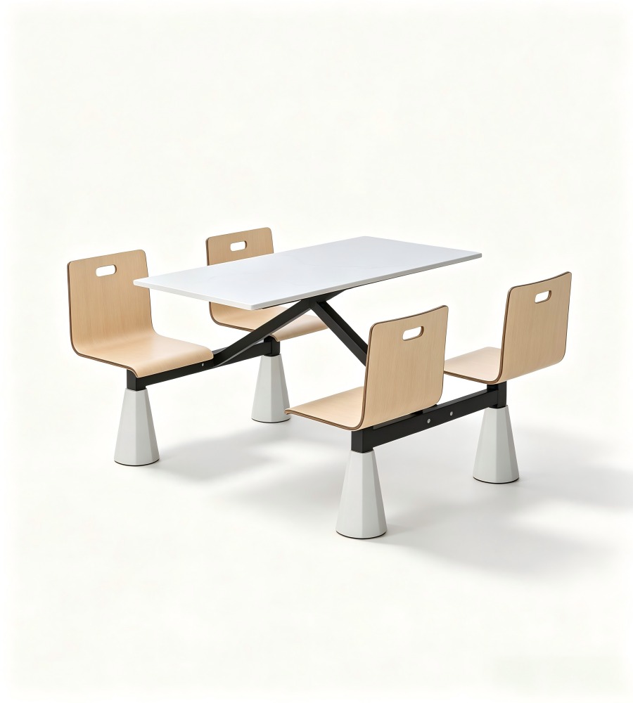淺木黑鐵連體桌椅 Light-Wood & Black-Steel Linked Table Set