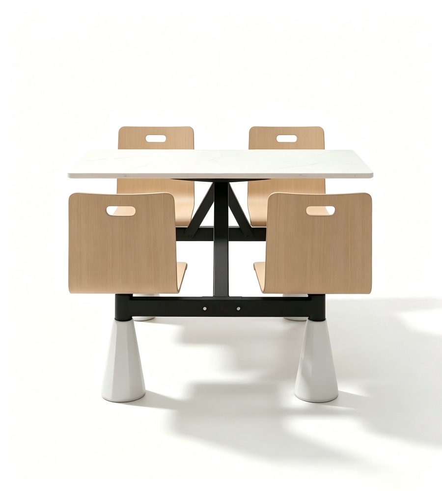 淺木黑鐵連體桌椅 Light-Wood & Black-Steel Linked Table Set
