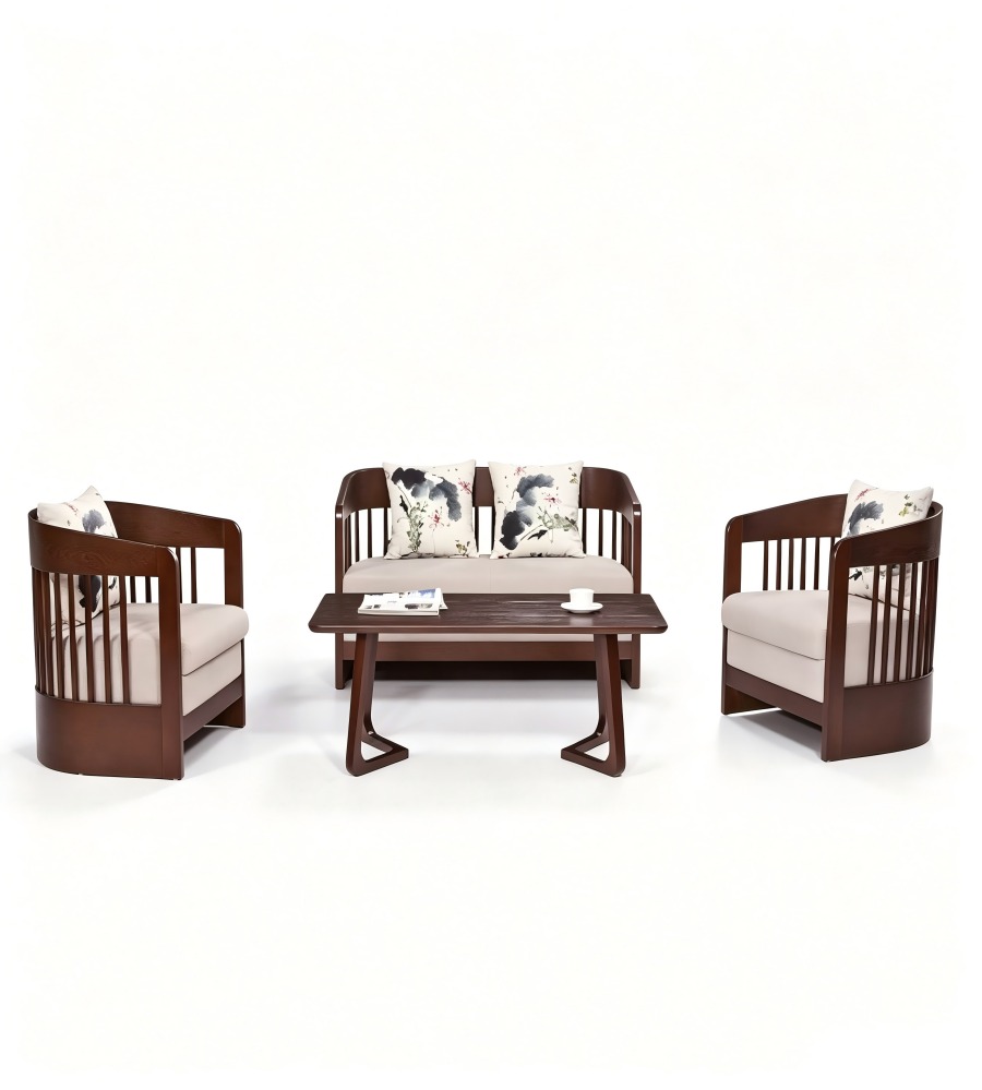 經典舒適深木色西皮實木腳辦公梳化 Dark Wood PU Leather Office Sofa