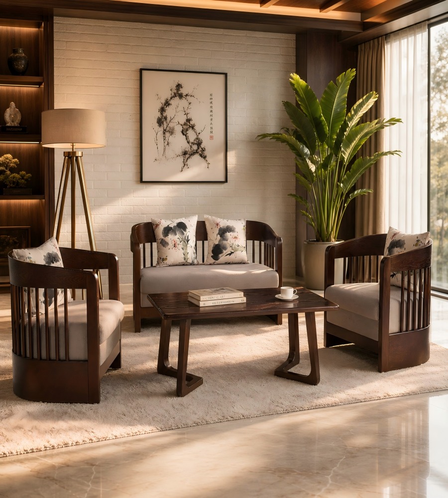 經典舒適深木色西皮實木腳辦公梳化 Dark Wood PU Leather Office Sofa