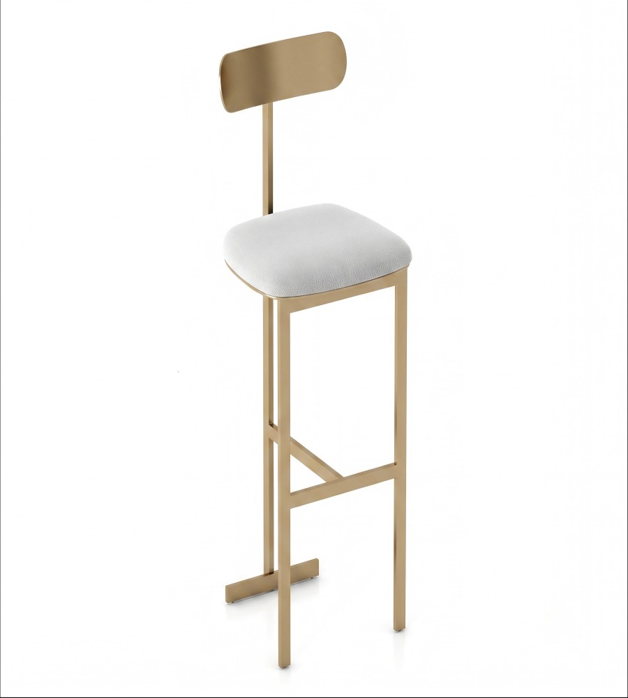 現代輕奢金色不鏽鋼布藝低背吧椅 | Modern Light Luxury Gold Stainless Steel Fabric Low Back Bar Stool