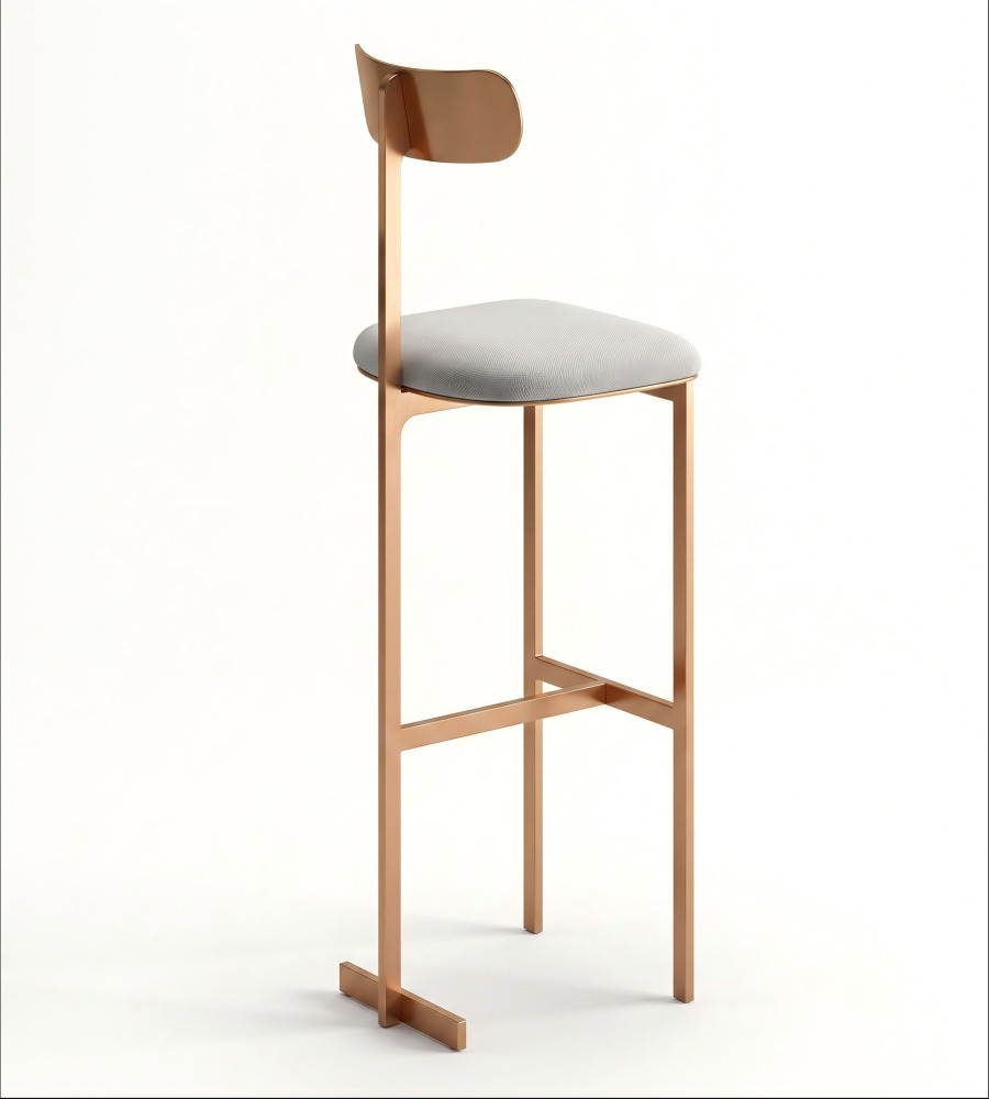 現代輕奢金色不鏽鋼布藝低背吧椅 | Modern Light Luxury Gold Stainless Steel Fabric Low Back Bar Stool