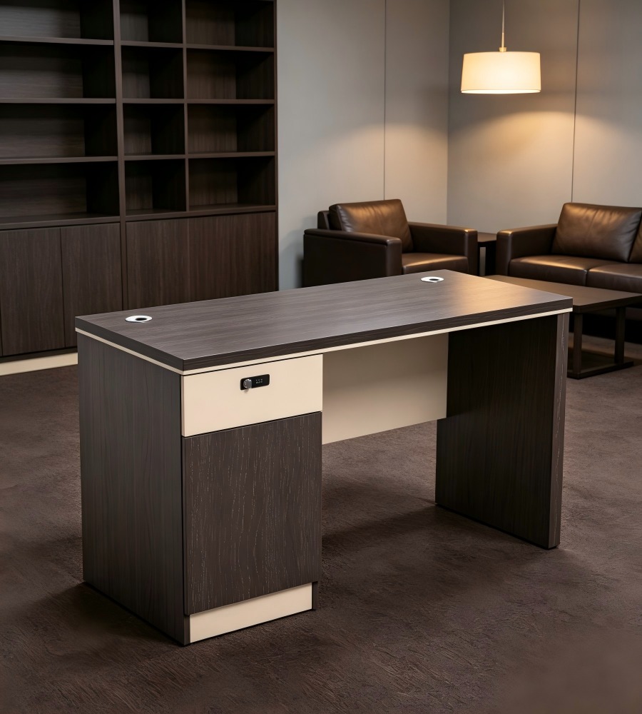 商務灰色木紋帶鎖櫃桶辦公枱 Business grey woodgrain lockable drawer office desk