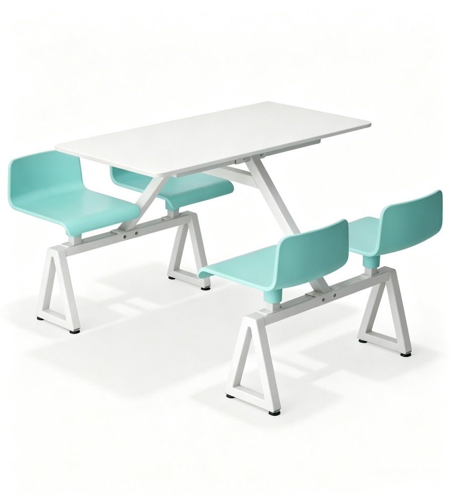 現代簡約綠色岩板鋼架四人位固定學校餐枱 Modern 4-Seater School Canteen Sintered Stone Dining Table