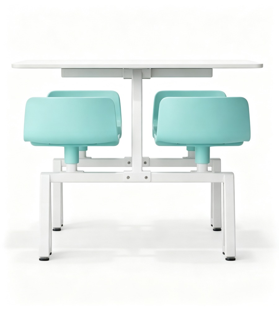 現代簡約綠色岩板鋼架四人位固定學校餐枱 Modern 4-Seater School Canteen Sintered Stone Dining Table