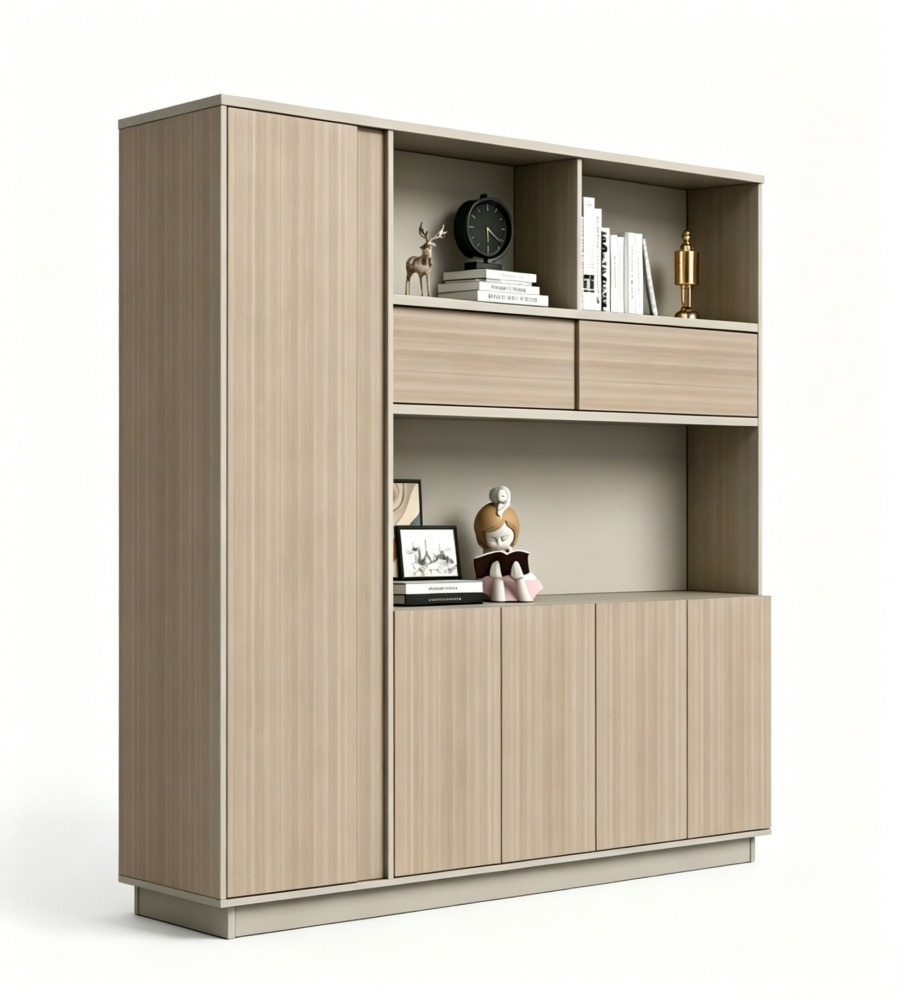 實用淺木色帶櫃桶組合文件櫃 Practical Light Wood Combination File Cabinet with Drawers