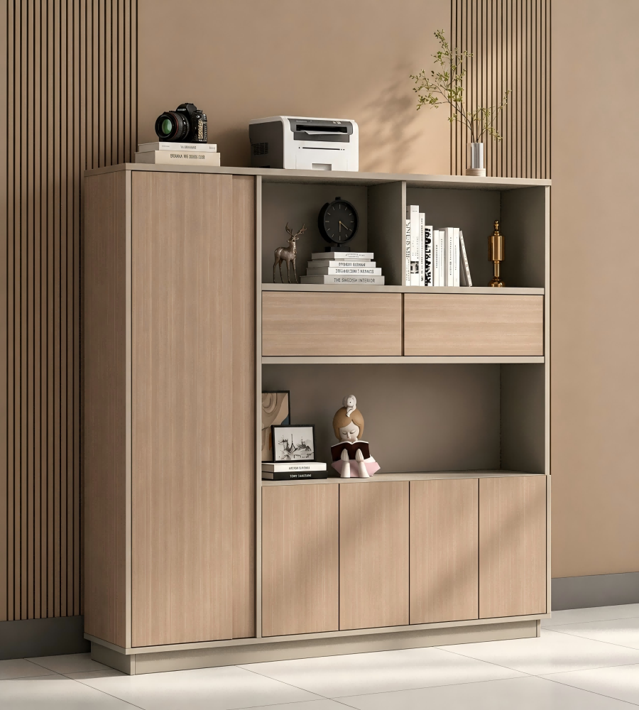 實用淺木色帶櫃桶組合文件櫃 Practical Light Wood Combination File Cabinet with Drawers