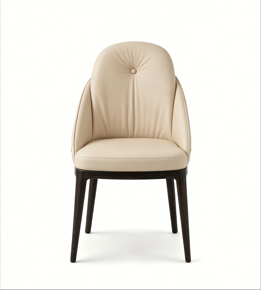 現代輕奢米色西皮白蠟木腳餐椅 Modern Luxury Beige PU Leather Ash Wood Dining Chair