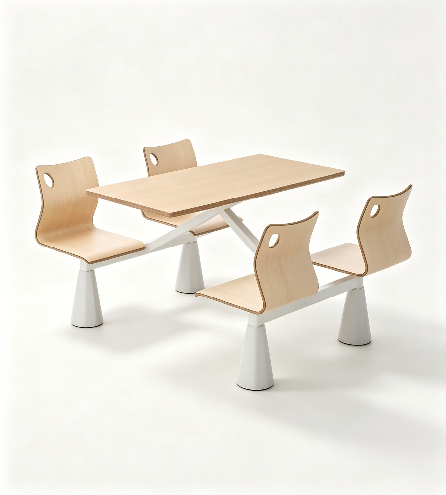 木韻白系圓孔連體桌 Light Wood White Circular Handle Set
