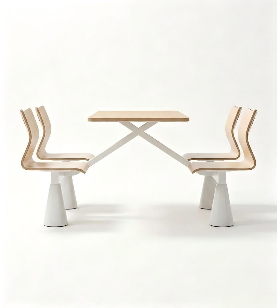 木韻白系圓孔連體桌 Light Wood White Circular Handle Set