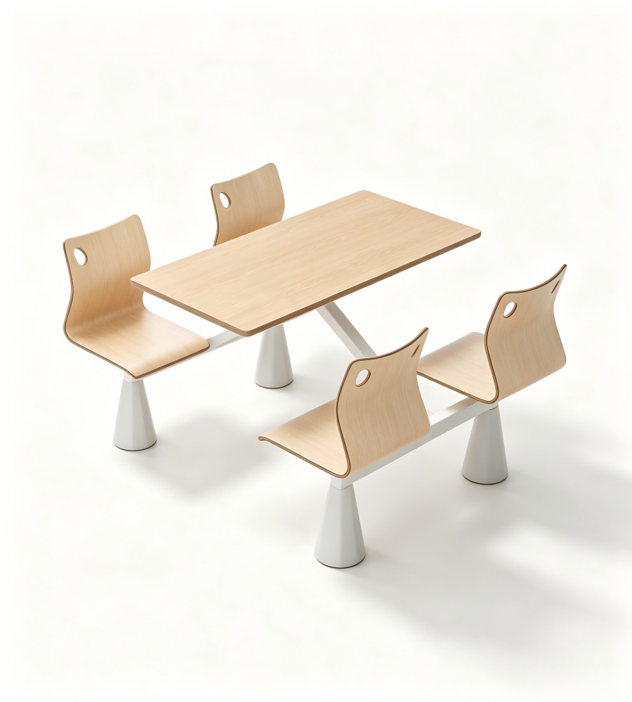 木韻白系圓孔連體桌 Light Wood White Circular Handle Set
