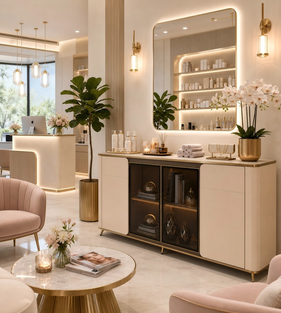 簡約輕奢胡桃木色拼卡其灰四門儲物櫃Luxury Walnut and Khaki Grey 4-Door Storage Cabinet