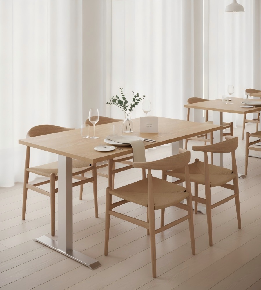 簡約木色鋼架長方形餐枱 Minimalist Wood Rectangle Dining Table