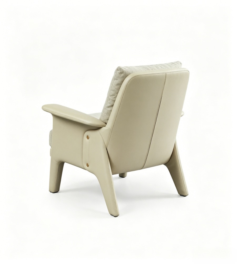現代舒適米色西皮拼布藝帶扶手單座位梳化 Modern Comfortable Beige Faux Leather and Fabric Single Seater Sofa