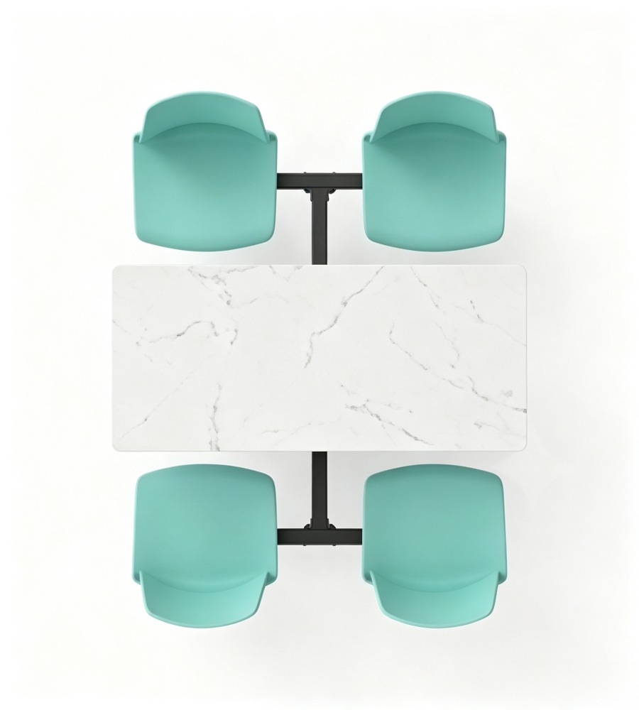 現代簡約綠色岩板鋼架四人位固定學校餐枱 Modern 4-Seater School Canteen Dining Table