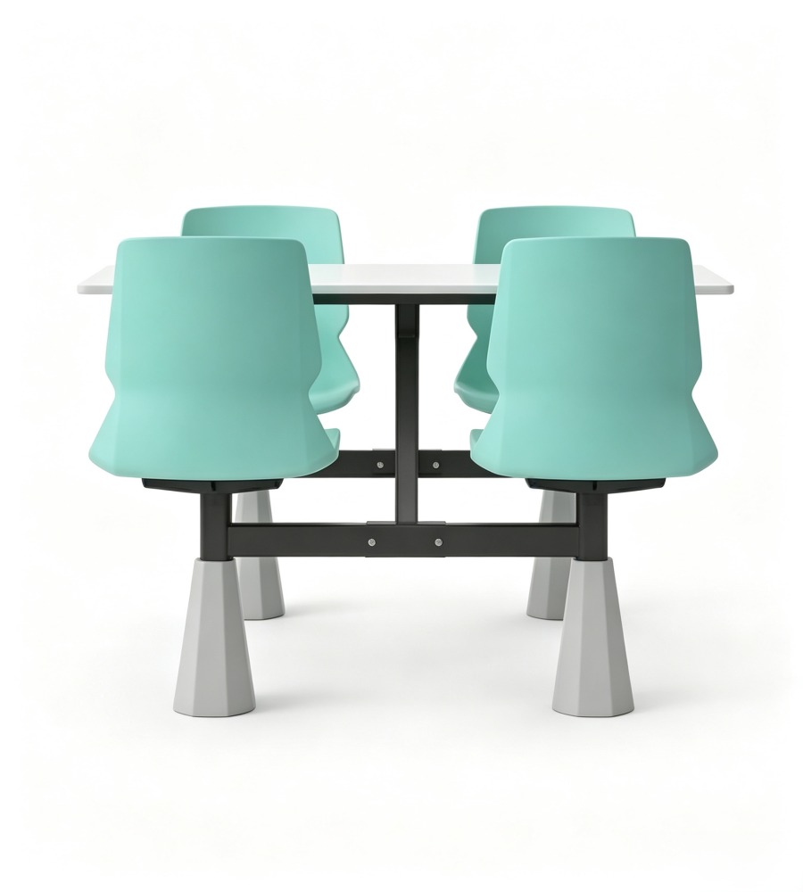 現代簡約綠色岩板鋼架四人位固定學校餐枱 Modern 4-Seater School Canteen Dining Table