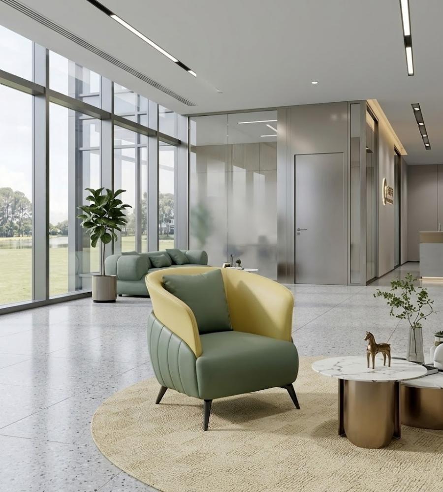 現代時尚黃綠色西皮單座位梳化 Modern Stylish Yellow-Green PU Leather Single-Seater Sofa