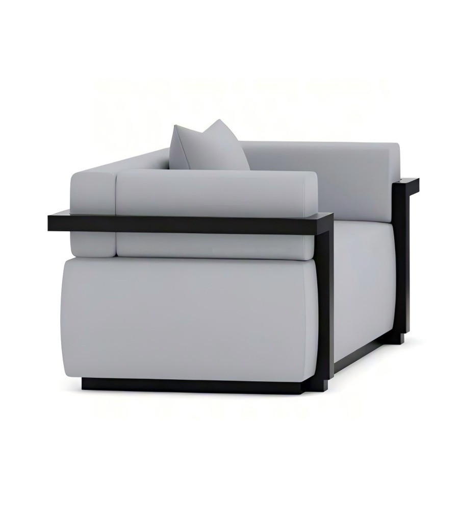 商務舒適灰色西皮實木腳辦公梳化 Grey PU Leather Office Sofa with Wood Legs