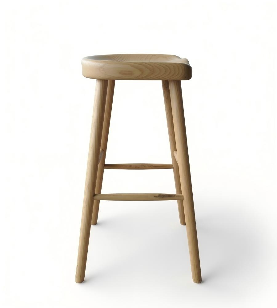 北歐原木色實木無靠背吧椅 Nordic Natural Ash Wood Backless Bar Stool