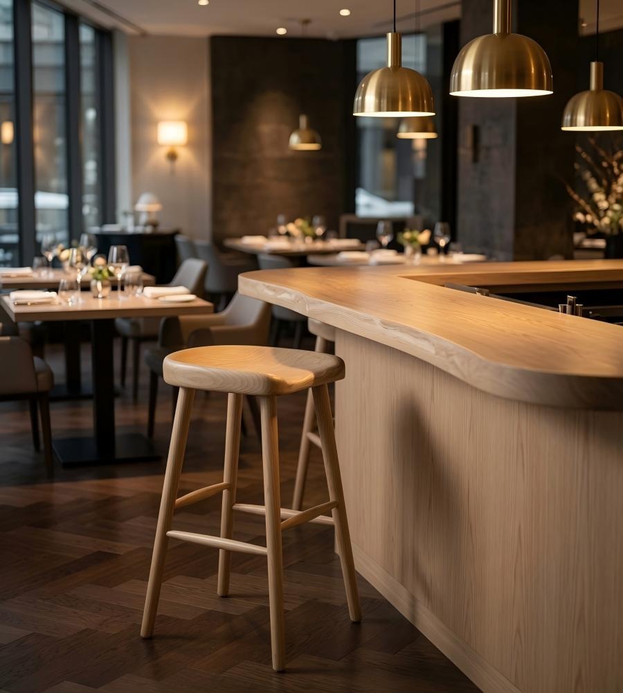 北歐原木色實木無靠背吧椅 Nordic Natural Ash Wood Backless Bar Stool