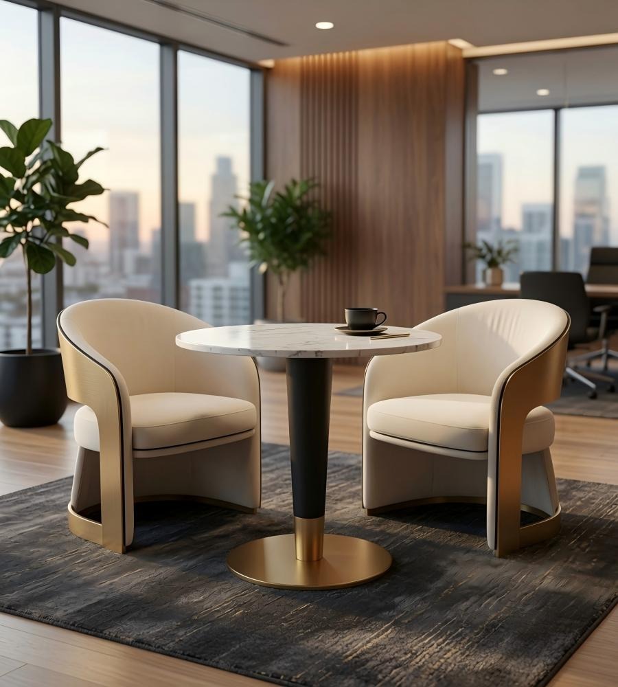 白色大理石雙色不銹鋼圓形洽談枱 Marble Round Table