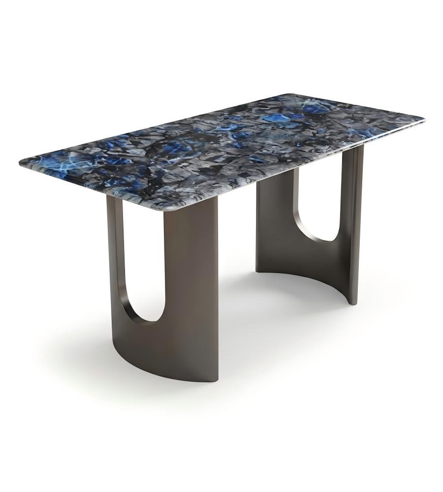 藝術輕奢藍寶石微晶石灰鈦腳長方形餐枱 Luxury Sapphire Microcrystalline Stone Rectangular Dining Table