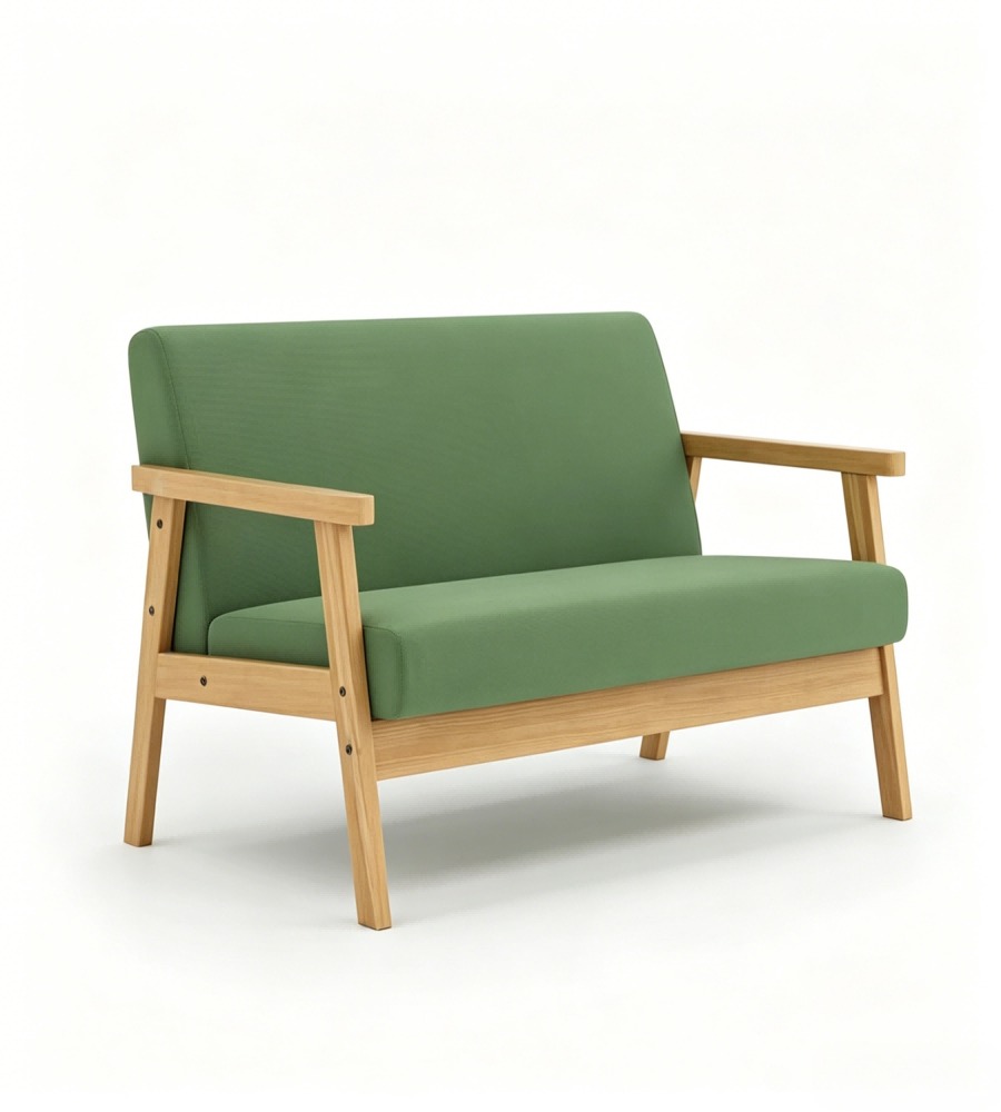 北歐簡約綠色布藝實木帶扶手雙座位梳化 Nordic Minimalist Green Fabric Solid Wood 2-Seater Sofa