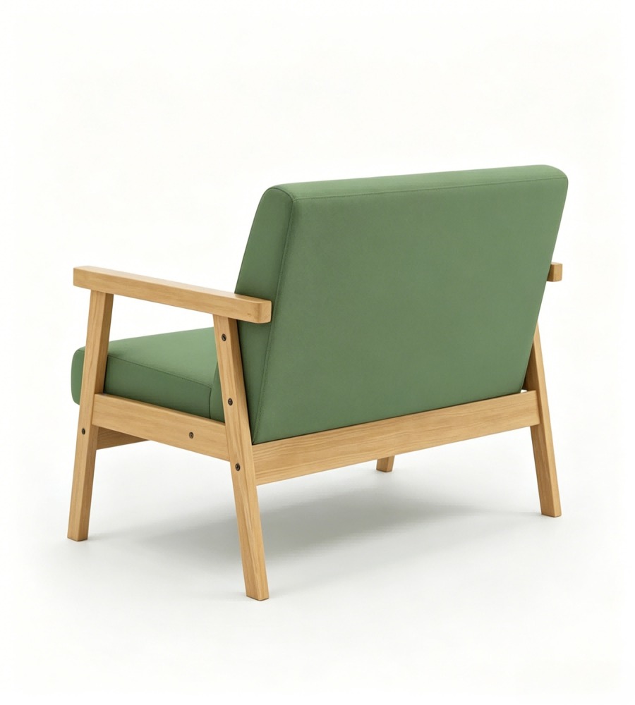 北歐簡約綠色布藝實木帶扶手雙座位梳化 Nordic Minimalist Green Fabric Solid Wood 2-Seater Sofa