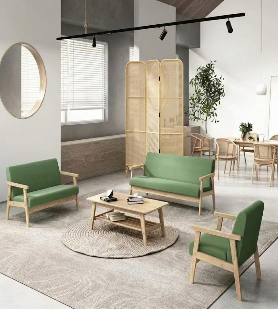 北歐簡約綠色布藝實木帶扶手雙座位梳化 Nordic Minimalist Green Fabric Solid Wood 2-Seater Sofa