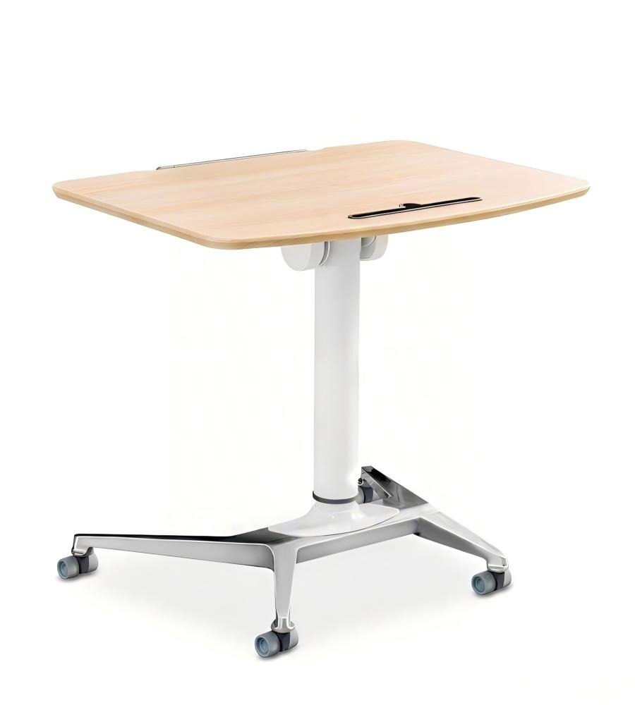 簡約淺木色升降式帶轆平板槽講台 Minimalist Light Wood Adjustable Podium with Tablet Slot and Wheels