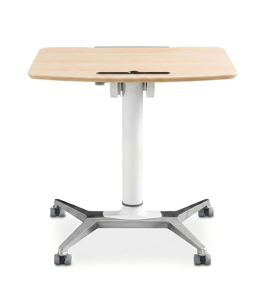 簡約淺木色升降式帶轆平板槽講台 Minimalist Light Wood Adjustable Podium with Tablet Slot and Wheels