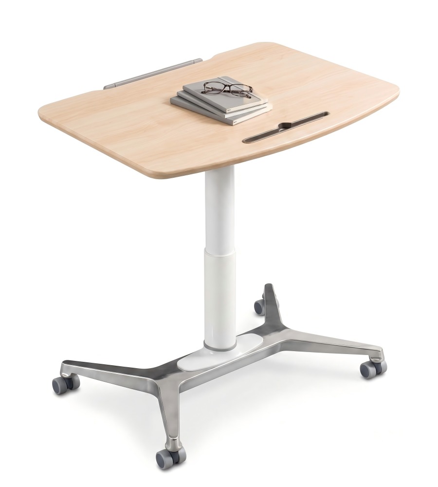 簡約淺木色升降式帶轆平板槽講台 Minimalist Light Wood Adjustable Podium with Tablet Slot and Wheels