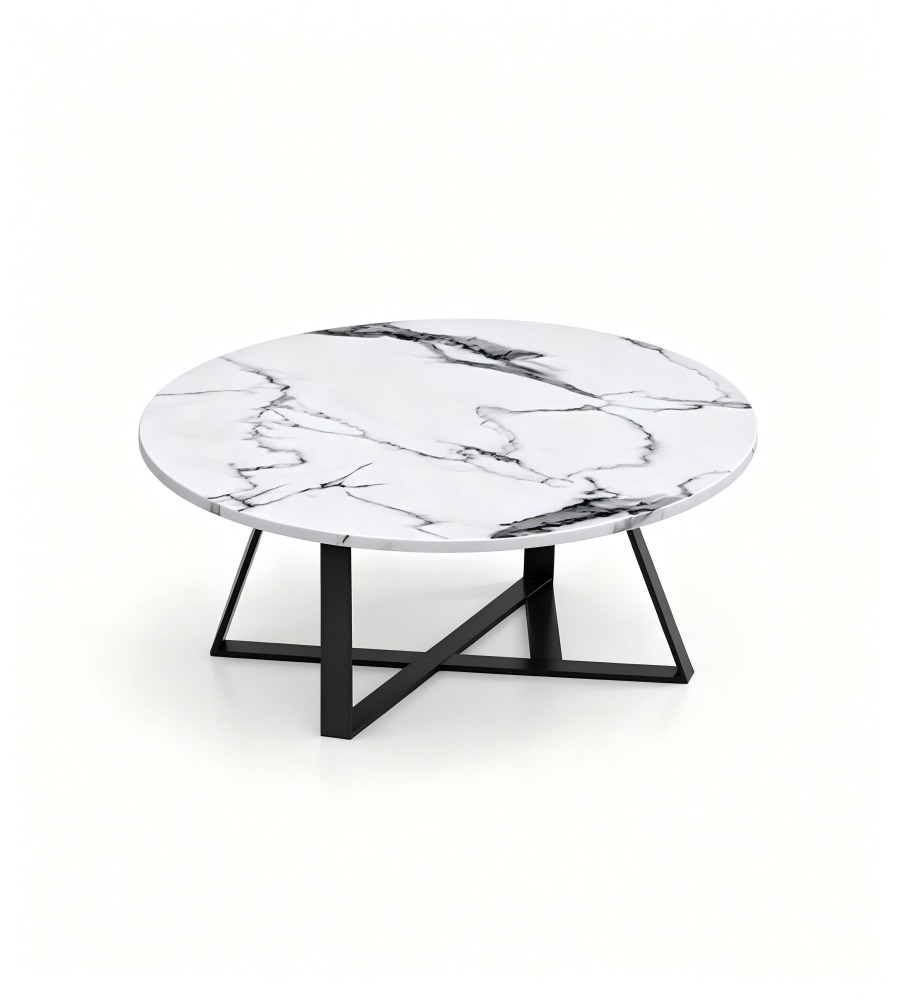 現代白色雲石紋圓形茶几 Modern White Marble Pattern Round Coffee Table
