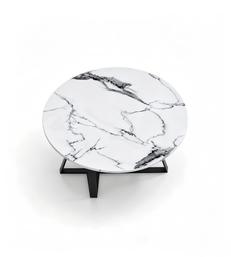 現代白色雲石紋圓形茶几 Modern White Marble Pattern Round Coffee Table