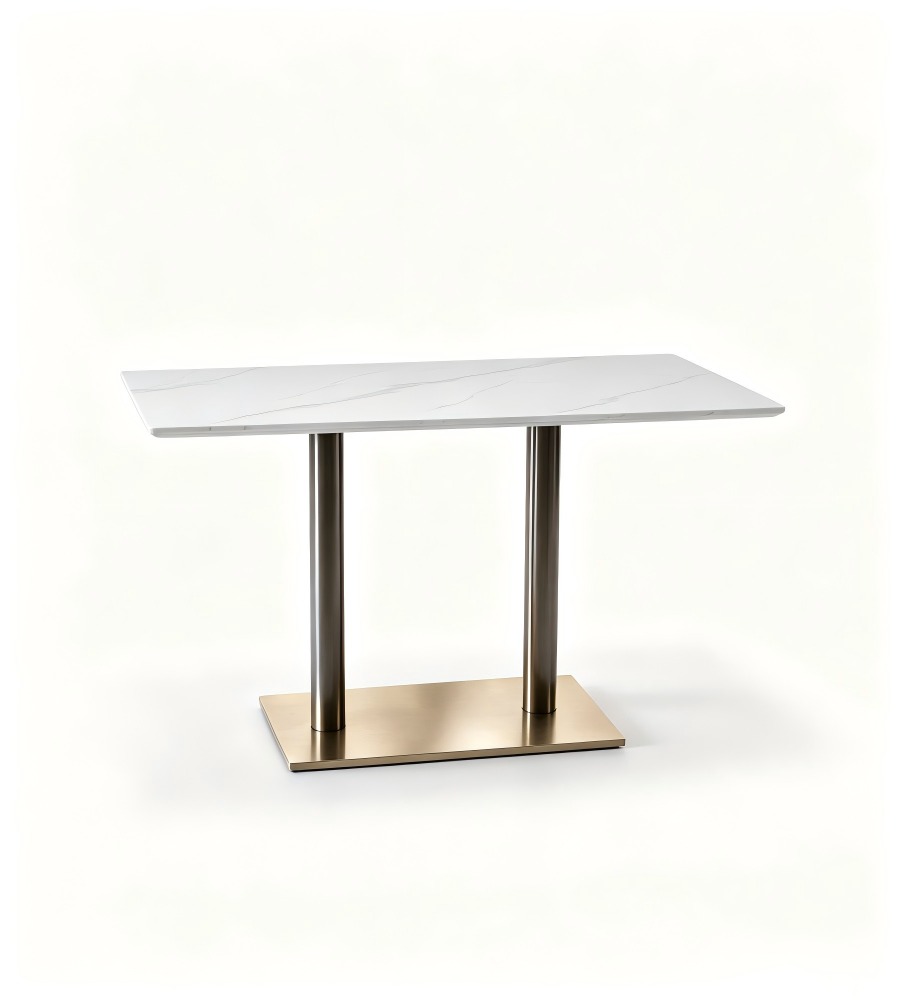 現代白色岩板不銹鋼餐枱 White Sintered Stone Dining Table