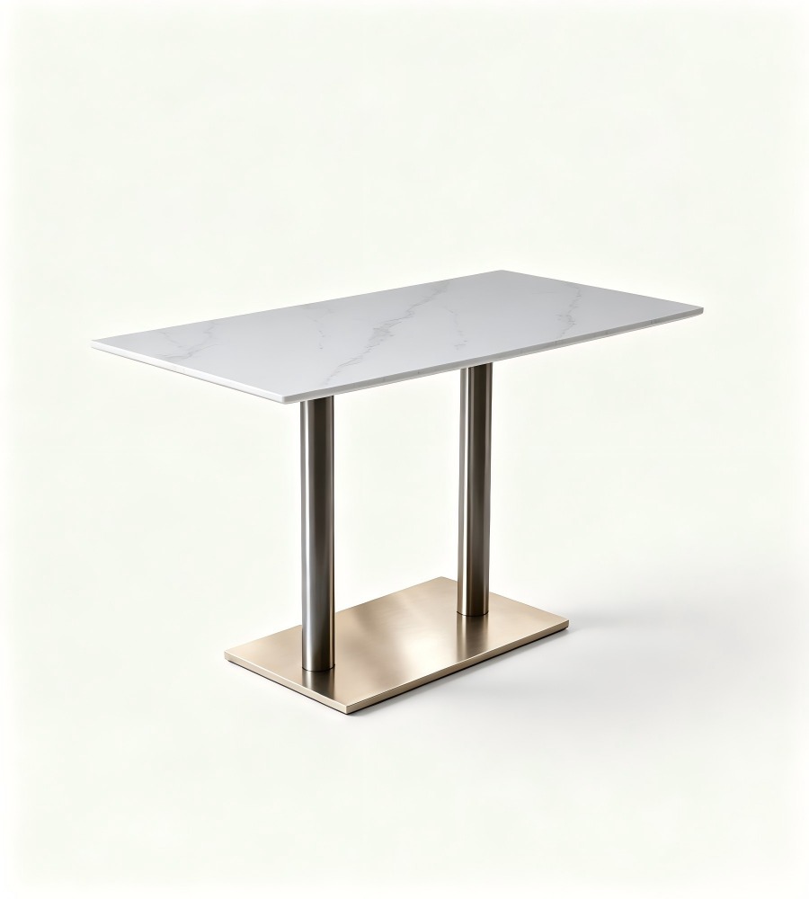 現代白色岩板不銹鋼餐枱 White Sintered Stone Dining Table
