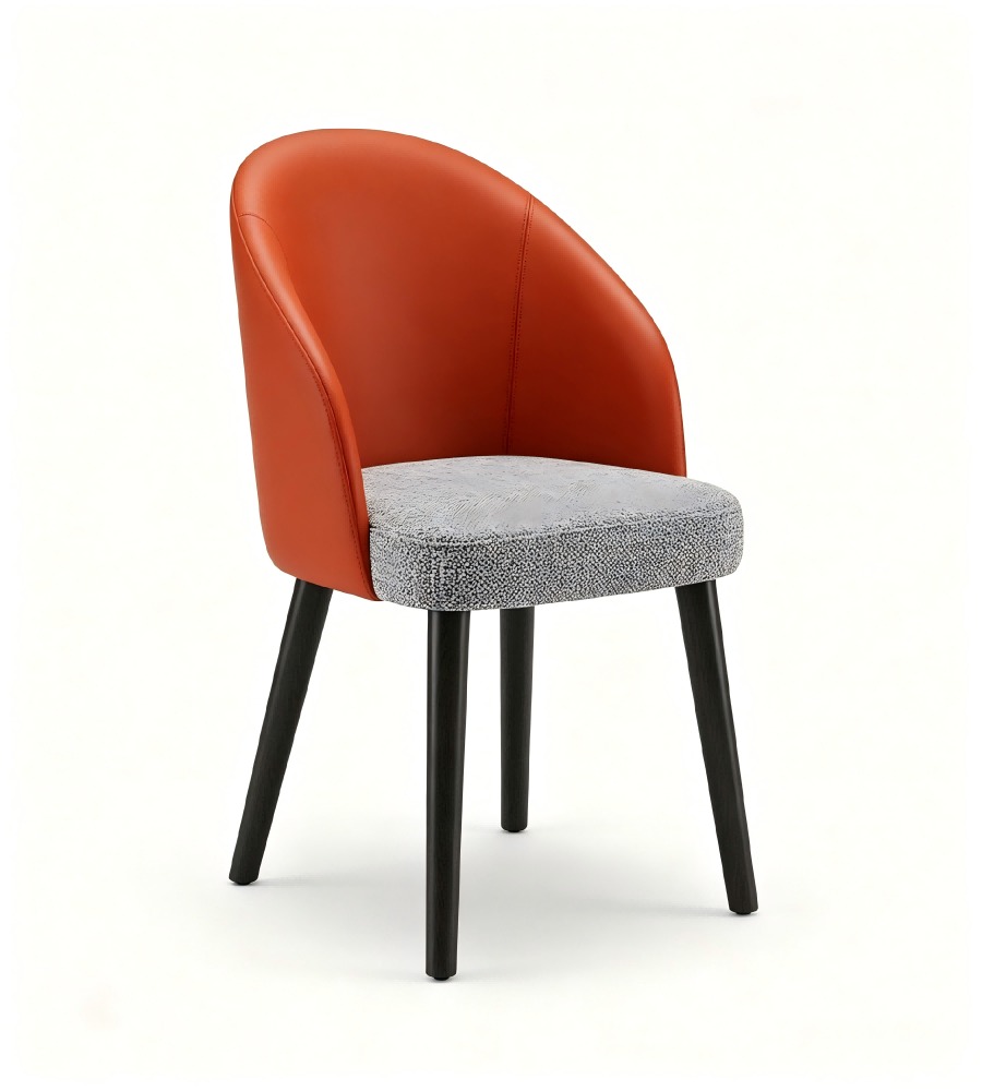 現代橙色西皮布面帶扶手餐椅 Modern Orange PU Leather and Fabric Dining Chair