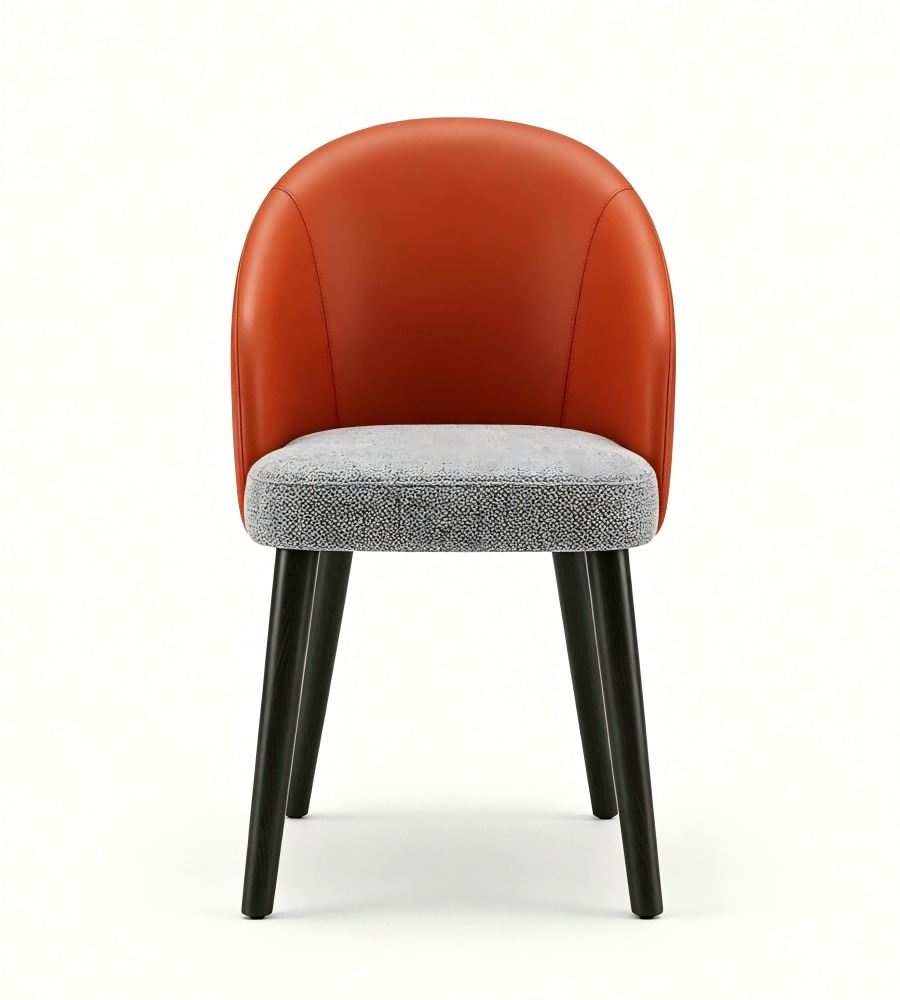 現代橙色西皮布面帶扶手餐椅 Modern Orange PU Leather and Fabric Dining Chair