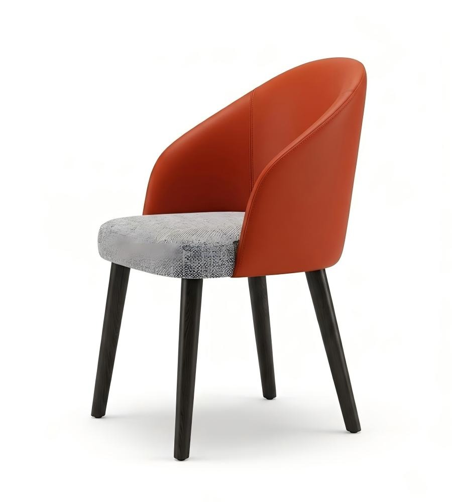 現代橙色西皮布面帶扶手餐椅 Modern Orange PU Leather and Fabric Dining Chair