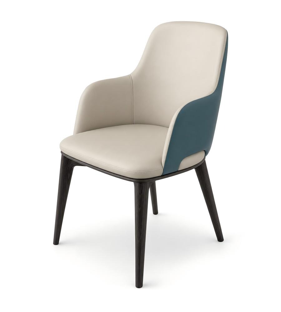 現代輕奢雙拼色西皮帶扶手白蠟木腳餐椅 Modern Luxury Two-Tone PU Leather Ash Wood Leg Dining Chair