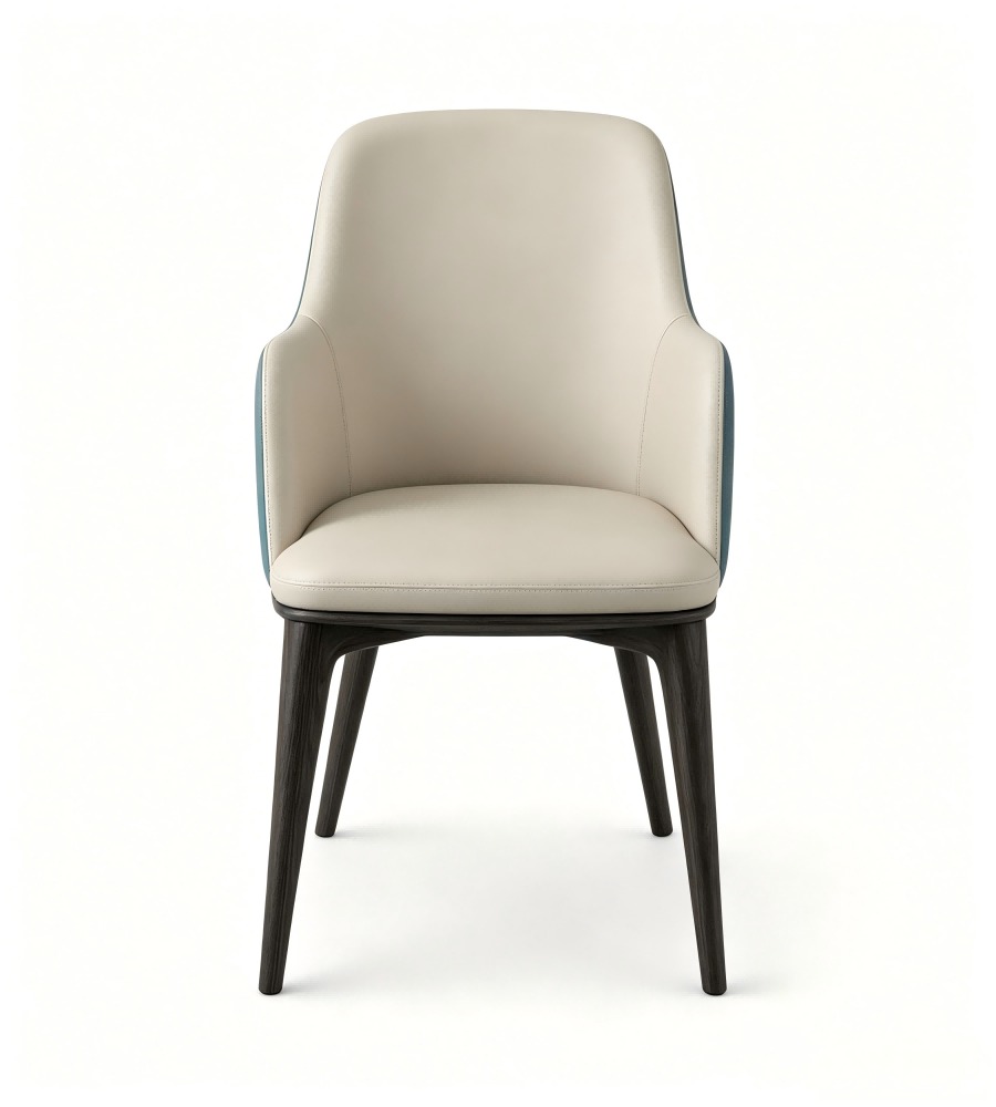 現代輕奢雙拼色西皮帶扶手白蠟木腳餐椅 Modern Luxury Two-Tone PU Leather Ash Wood Leg Dining Chair