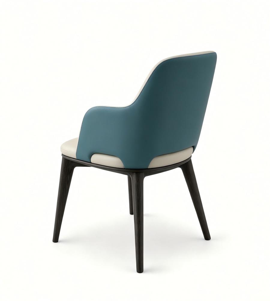 現代輕奢雙拼色西皮帶扶手白蠟木腳餐椅 Modern Luxury Two-Tone PU Leather Ash Wood Leg Dining Chair