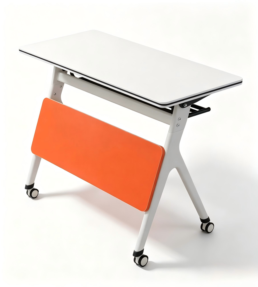 現代白色拼橙色可摺帶轆培訓枱 Modern White and Orange Foldable Training Table